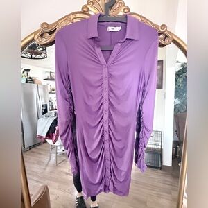 Adika Purple Ruched Button-Down Long Sleeve Top